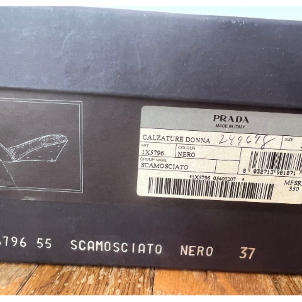 PRADA Black Suede Wedge Sandals Size 37 (Fits US 7) with Box - Picture 4 of 5